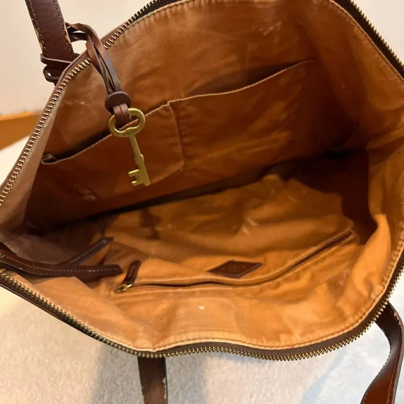 Fossil Jenna PVC Tote Bag Double Handle Key Accent Medium Zipper Shoulder Bag - Picture 11 of 16